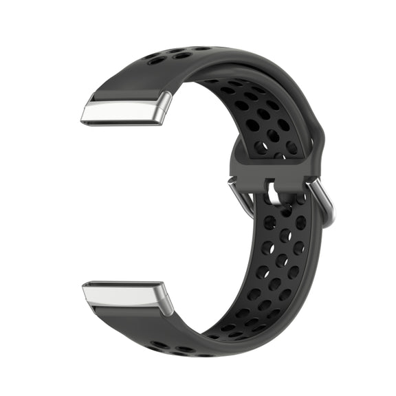 For Fitbit Sense Two-Color Perforated Breathable Silicone Watch Band(Black+Black)