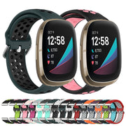 For Fitbit Sense Two-Color Perforated Breathable Silicone Watch Band(Red+Grey)