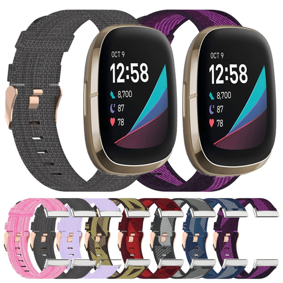 For Fitbit Sense Nylon Weave Canvas Watch Band(Red)
