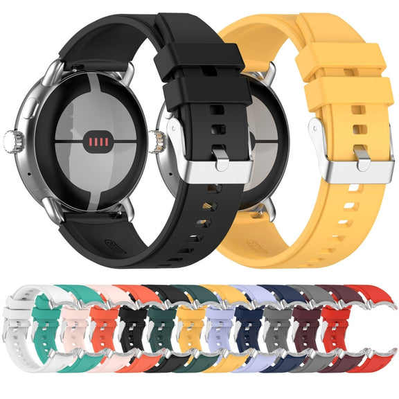 For Google Pixel Watch Metal Connector + Solid Color Silicone Watch Band(Grey)