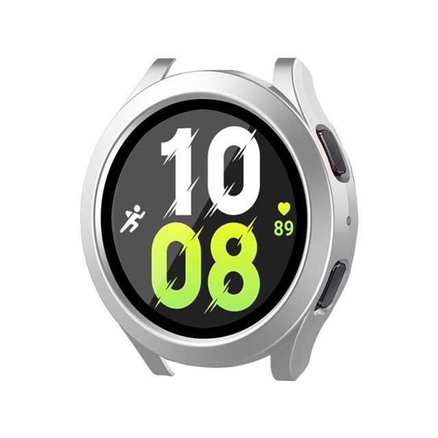 For Samsung Galaxy Watch4/5 44mm ENKAY Hat-Prince Water-resistant Full Coverage PC Frame + 9H Tempered Glass Case(Bright Silver)