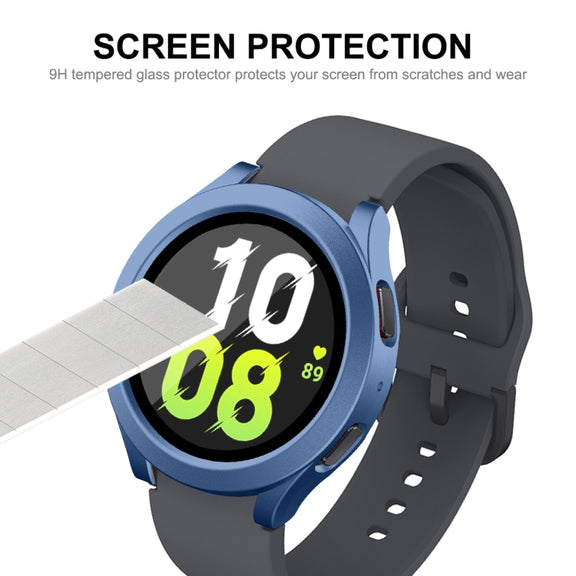 For Samsung Galaxy Watch4/5 44mm ENKAY Hat-Prince Water-resistant Full Coverage PC Frame + 9H Tempered Glass Case(Grey Blue)