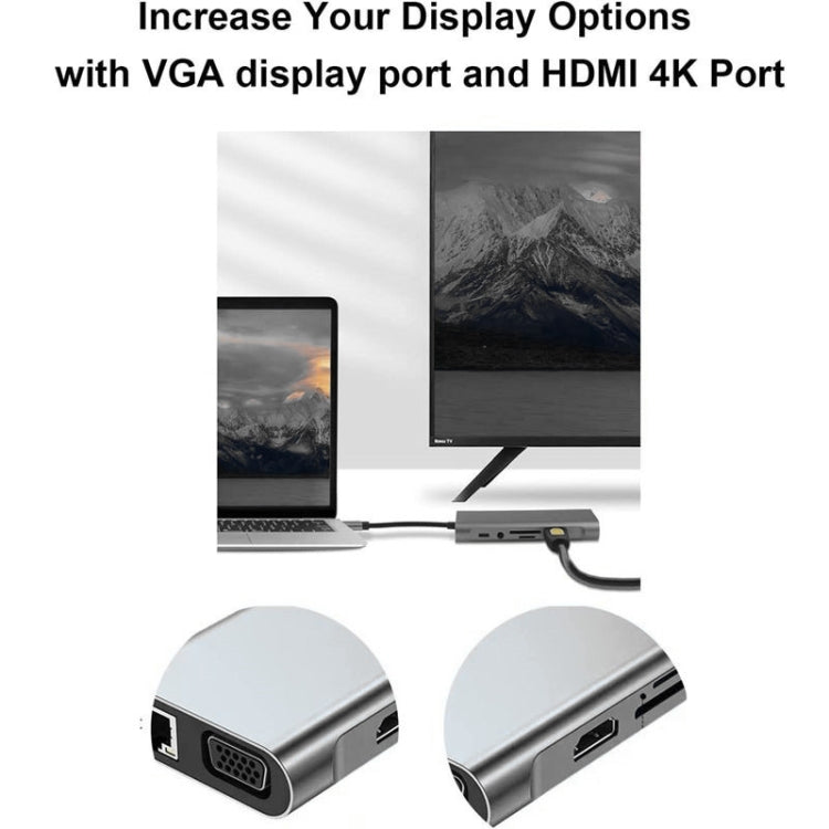 USB C HUB, USB C Adapter 11 in 1 Dongle with 4K HDMI, VGA, Type C PD, USB3.0, RJ45 Ethernet, SD/TF Card Reader, 3.5mm AUX, Docking Station Compatible with MacBook Pro/Air, Other Type C Laptops Devices - Adapter by PMC Jewellery | Online Shopping South Africa | PMC Jewellery | Buy Now Pay Later Mobicred