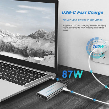 USB C HUB, USB C Adapter 11 in 1 Dongle with 4K HDMI, VGA, Type C PD, USB3.0, RJ45 Ethernet, SD/TF Card Reader, 3.5mm AUX, Docking Station Compatible with MacBook Pro/Air, Other Type C Laptops Devices - Adapter by PMC Jewellery | Online Shopping South Africa | PMC Jewellery | Buy Now Pay Later Mobicred