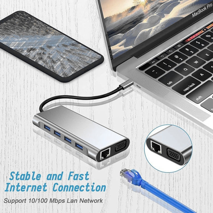 USB C HUB, USB C Adapter 11 in 1 Dongle with 4K HDMI, VGA, Type C PD, USB3.0, RJ45 Ethernet, SD/TF Card Reader, 3.5mm AUX, Docking Station Compatible with MacBook Pro/Air, Other Type C Laptops Devices - Adapter by PMC Jewellery | Online Shopping South Africa | PMC Jewellery | Buy Now Pay Later Mobicred