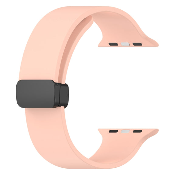 Magnetic Black Buckle Smooth Silicone Watch Band For Apple Watch Ultra 49mm(Pink)