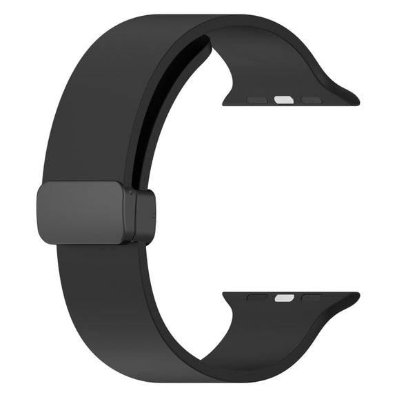 Magnetic Black Buckle Smooth Silicone Watch Band For Apple Watch Ultra 49mm(Black)