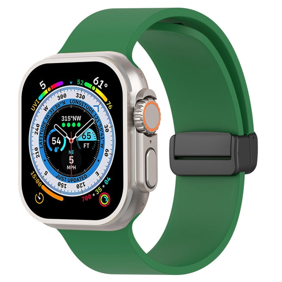 Magnetic Black Buckle Smooth Silicone Watch Band For Apple Watch Ultra 49mm(Dark Green)