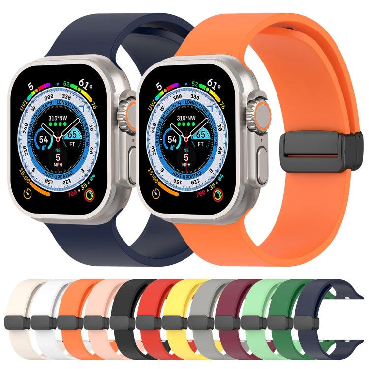 Magnetic Black Buckle Smooth Silicone Watch Band For Apple Watch Ultra 49mm(Burgundy)