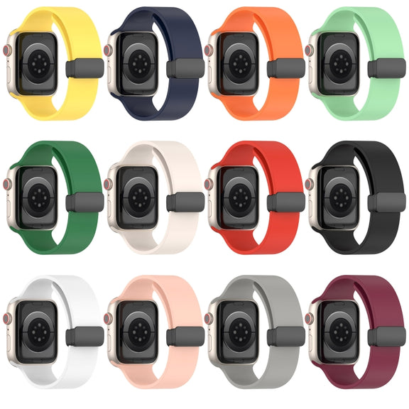 Magnetic Black Buckle Smooth Silicone Watch Band For Apple Watch Ultra 49mm(Black)