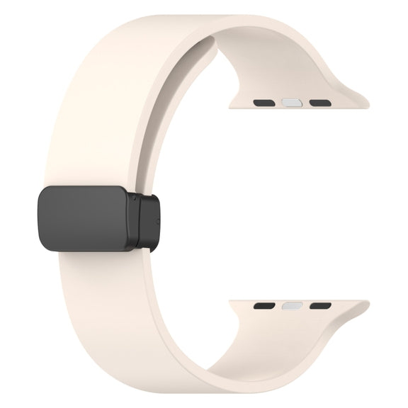 Magnetic Black Buckle Smooth Silicone Watch Band For Apple Watch Series 8&7 45mm / SE 2&6&SE&5&4 44mm / 3&2&1 42mm(Starlight Color)