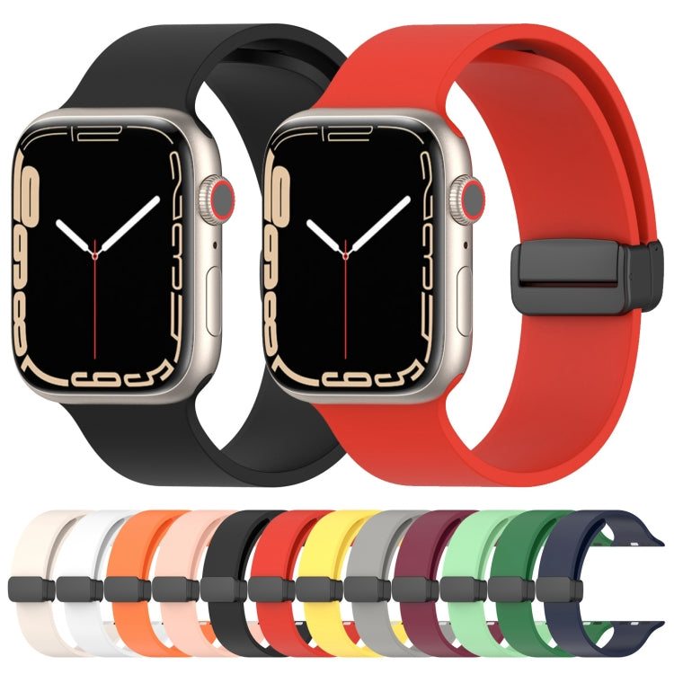 Magnetic Black Buckle Smooth Silicone Watch Band For Apple Watch Series 8&7 45mm / SE 2&6&SE&5&4 44mm / 3&2&1 42mm(Starlight Color)