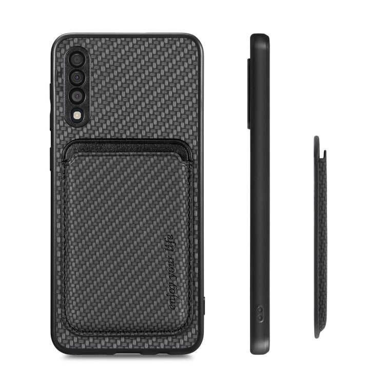 For Samsung Galaxy A50 Carbon Fiber Leather Card Magsafe Case(Black) - Galaxy Phone Cases by PMC TechLife | Online Shopping South Africa | PMC TechLife