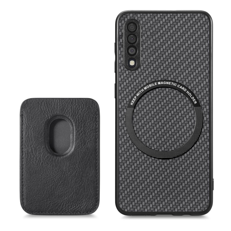 For Samsung Galaxy A50 Carbon Fiber Leather Card Magsafe Case(Black) - Galaxy Phone Cases by PMC TechLife | Online Shopping South Africa | PMC TechLife