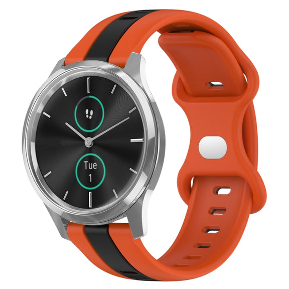Compatible with Garminmove Luxe 20mm Butterfly Buckle Two-Color Silicone Watch Band(Orange+Black)