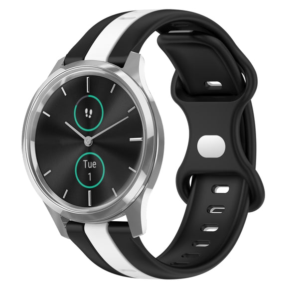 Compatible with Garminmove Luxe 20mm Butterfly Buckle Two-Color Silicone Watch Band(Black+White)