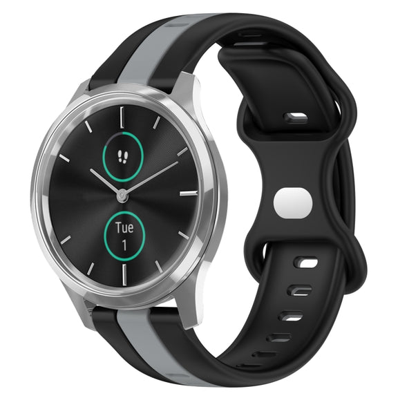 Compatible with Garminmove Luxe 20mm Butterfly Buckle Two-Color Silicone Watch Band(Black+Grey)