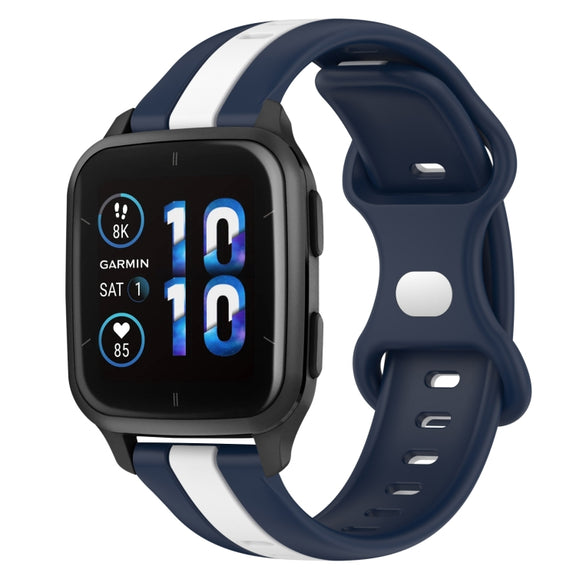 Compatible with Garmin Compatible witherunner Sq2 20mm Butterfly Buckle Two-Color Silicone Watch Band(White+Blue)