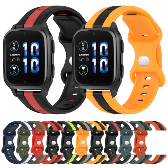 Compatible with Garmin Compatible witherunner Sq2 20mm Butterfly Buckle Two-Color Silicone Watch Band(White+Blue)