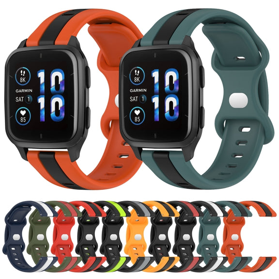 Compatible with Garmin Compatible witherunner Sq2 Music 20mm Butterfly Buckle Two-Color Silicone Watch Band(Orange+Black)