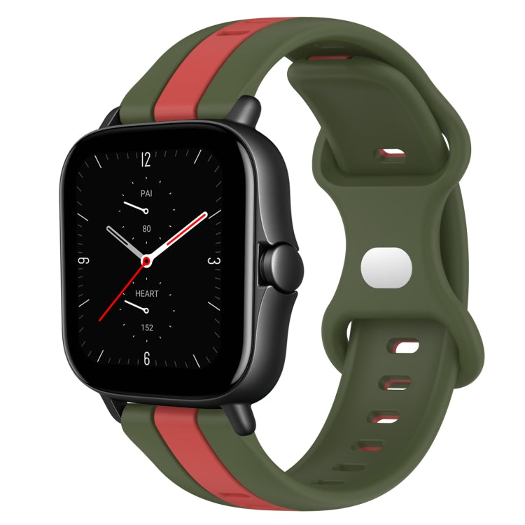 For Amazfit GTS 2E 20mm Butterfly Buckle Two-Color Silicone Watch Band(Red+Army Green) - free shipping - PMC TechLife - Order now!