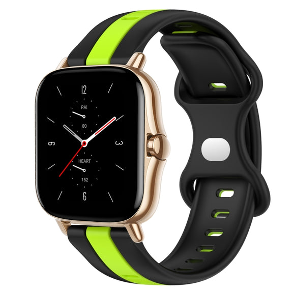 For Amazfit GTS 2 20mm Butterfly Buckle Two-Color Silicone Watch Band(Black+Green)