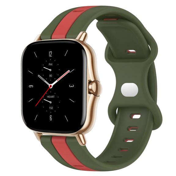 For Amazfit GTS 2 20mm Butterfly Buckle Two-Color Silicone Watch Band(Red+Army Green)