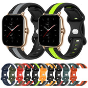 For Amazfit GTS 2 20mm Butterfly Buckle Two-Color Silicone Watch Band(White+Blue)
