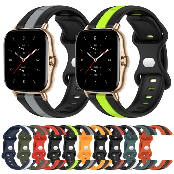 For Amazfit GTS 2 20mm Butterfly Buckle Two-Color Silicone Watch Band(Black+Grey)