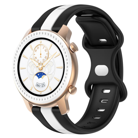 For Amazfit GTR 42mm 20mm Butterfly Buckle Two-Color Silicone Watch Band(Black+White)