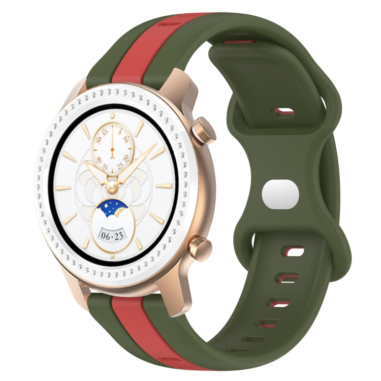 For Amazfit GTR 42mm 20mm Butterfly Buckle Two-Color Silicone Watch Band(Red+Army Green) - free shipping - PMC TechLife - Order now!