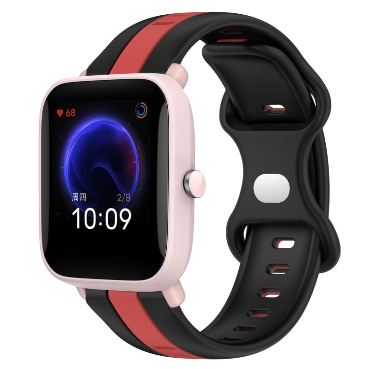 For Amazfit Pop 20mm Butterfly Buckle Two-Color Silicone Watch Band(Black+Red) - free shipping - PMC TechLife - Order now!