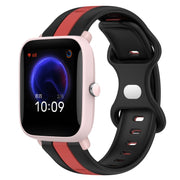 For Amazfit Pop 20mm Butterfly Buckle Two-Color Silicone Watch Band(Black+Red)