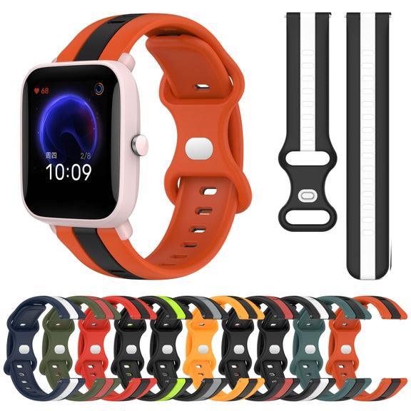 For Amazfit Pop 20mm Butterfly Buckle Two-Color Silicone Watch Band(Black+Red)