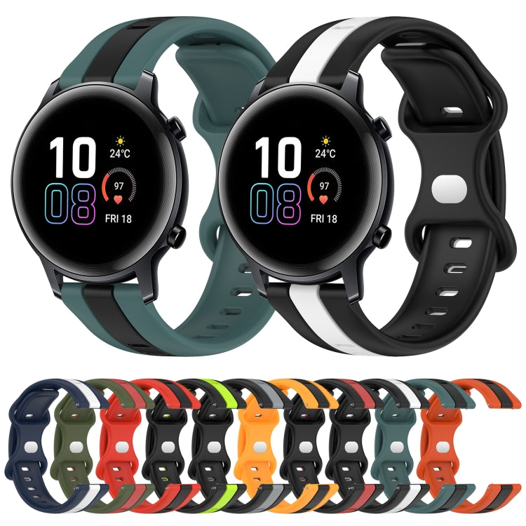 For Honor MagicWatch2 42mm 20mm Butterfly Buckle Two-Color Silicone Watch Band(Black+Grey)