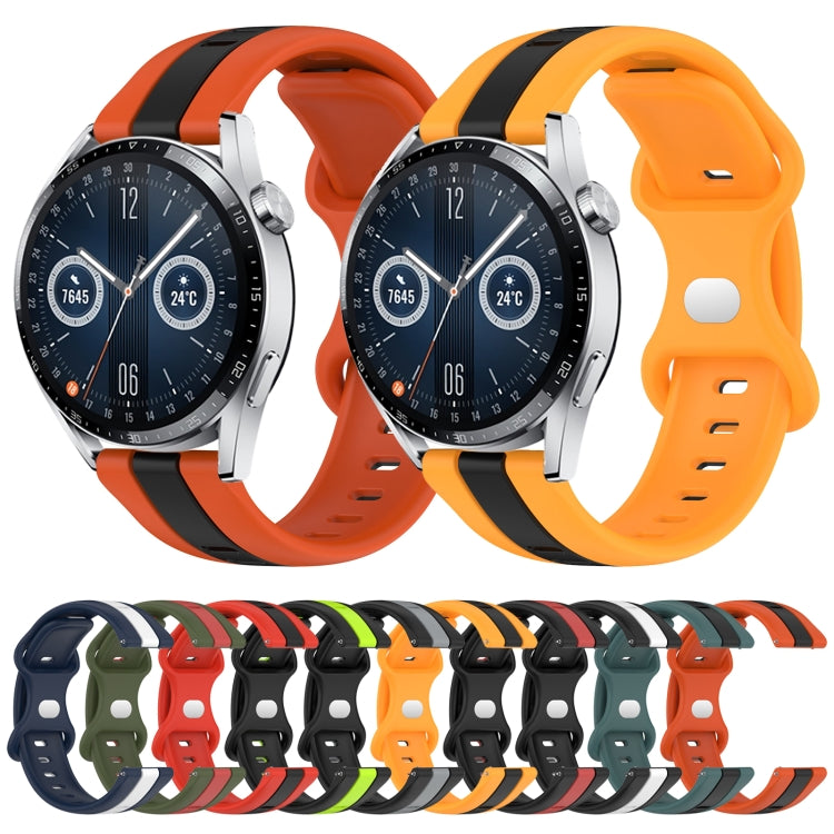 For Huawei Watch GT3 46mm 20mm Butterfly Buckle Two-Color Silicone Watch Band(Black+Yellow) - free shipping - PMC TechLife - Order now!