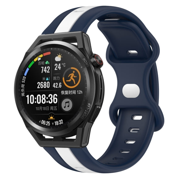 For Huawei Watch GT Runner 20mm Butterfly Buckle Two-Color Silicone Watch Band(White+Blue)