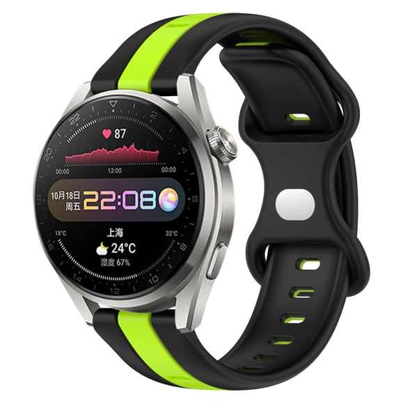 For Huawei Watch 3 Pro 20mm Butterfly Buckle Two-Color Silicone Watch Band(Black+Green)
