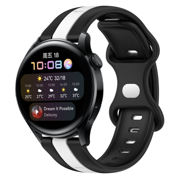 For Huawei Watch 3 20mm Butterfly Buckle Two-Color Silicone Watch Band(Black+White)