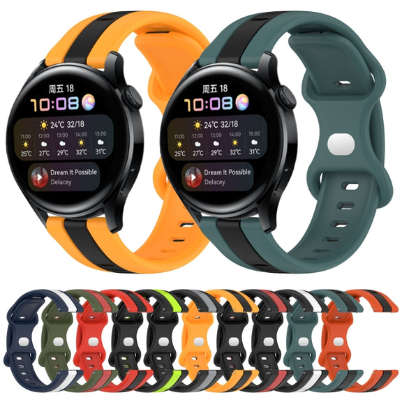 For Huawei Watch 3 20mm Butterfly Buckle Two-Color Silicone Watch Band(Black+White)