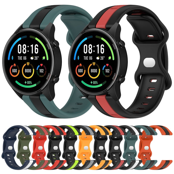 For Xiaomi MI Watch Color 22mm Butterfly Buckle Two-Color Silicone Watch Band(Red+Army Green)