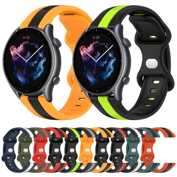 For Amazfit GTR 3 22mm Butterfly Buckle Two-Color Silicone Watch Band(Black+Grey)