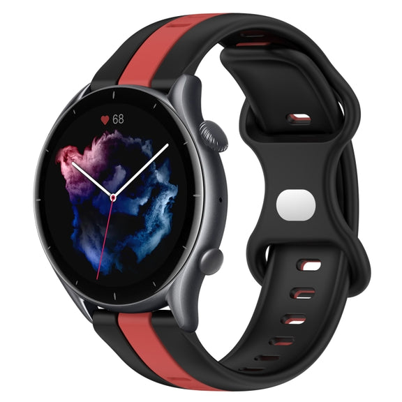 For Amazfit GTR 3 Pro 22mm Butterfly Buckle Two-Color Silicone Watch Band(Black+Red)