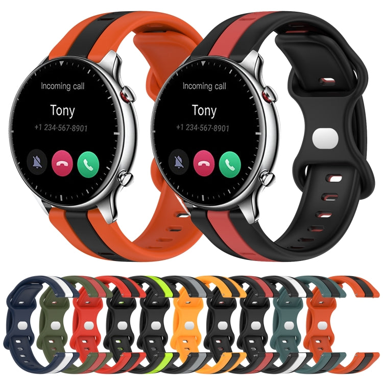For Amazfit GTR 2 22mm Butterfly Buckle Two-Color Silicone Watch Band(Black+Grey)