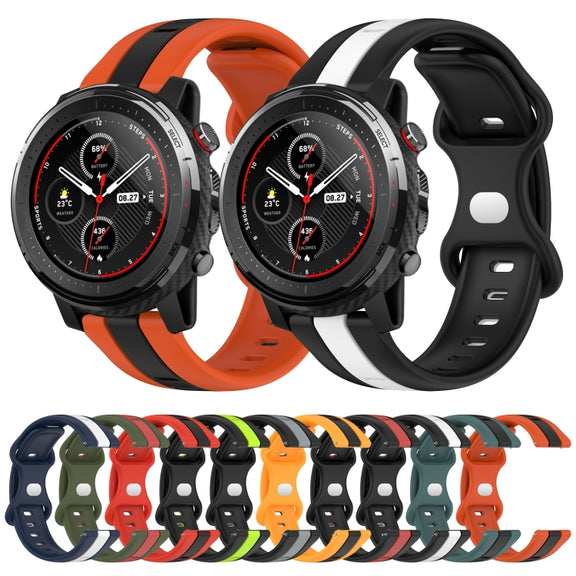 For Amazfit 3 22mm Butterfly Buckle Two-Color Silicone Watch Band(Black+Grey)