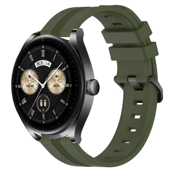 For Huawei Watch Buds 22mm Concave Striped Slicone Watch Band(Army Green)