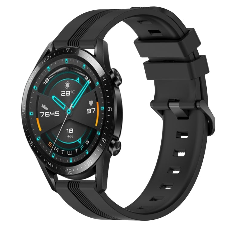 For Huawei Watch GT2 42mm 20mm Concave Striped Slicone Watch Band(Black)