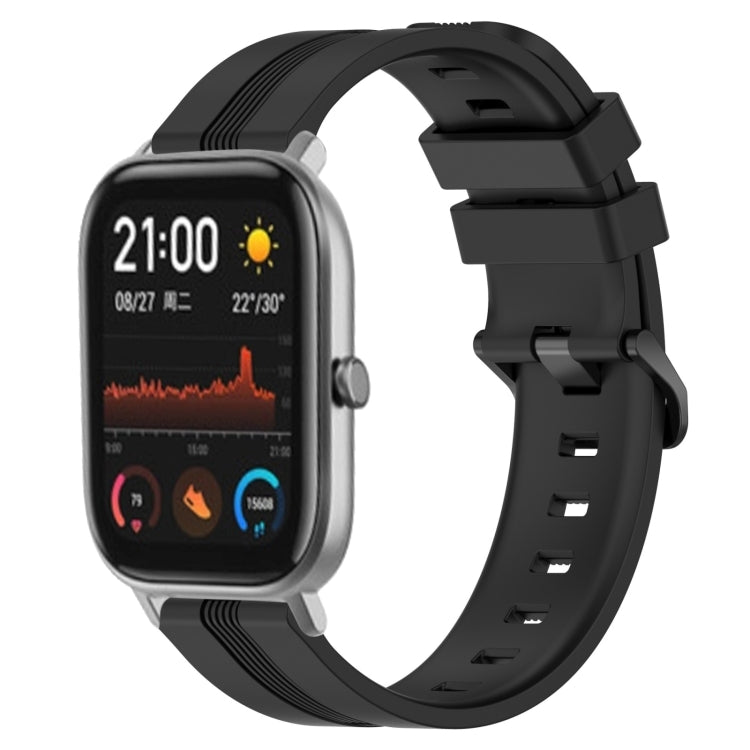 For Amazfit GTS 20mm Concave Striped Slicone Watch Band(Black) - Watch Bands by PMC Jewellery | Online Shopping South Africa | PMC Jewellery | Buy Now Pay Later Mobicred