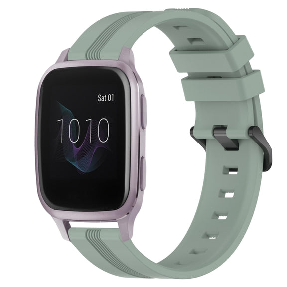 Compatible with Garmin Venu SQ 20mm Concave Striped Slicone Watch Band(Grayish Green)