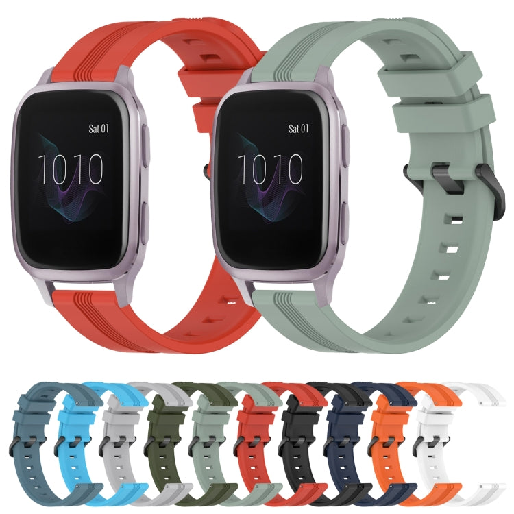 Compatible with Garmin Venu SQ 20mm Concave Striped Slicone Watch Band(Grayish Green)
